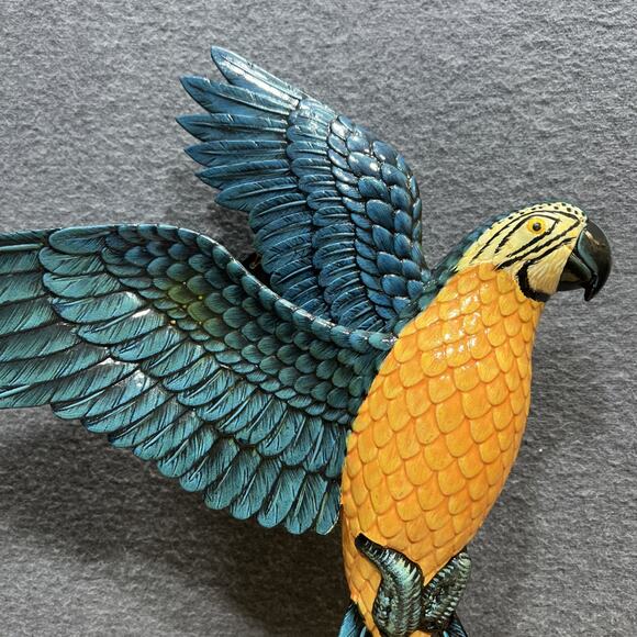 CIT Hand Painted 14” Yellow Parrot Bird On Branch Wall Mount Decor Sculpture - Picture 1 of 13